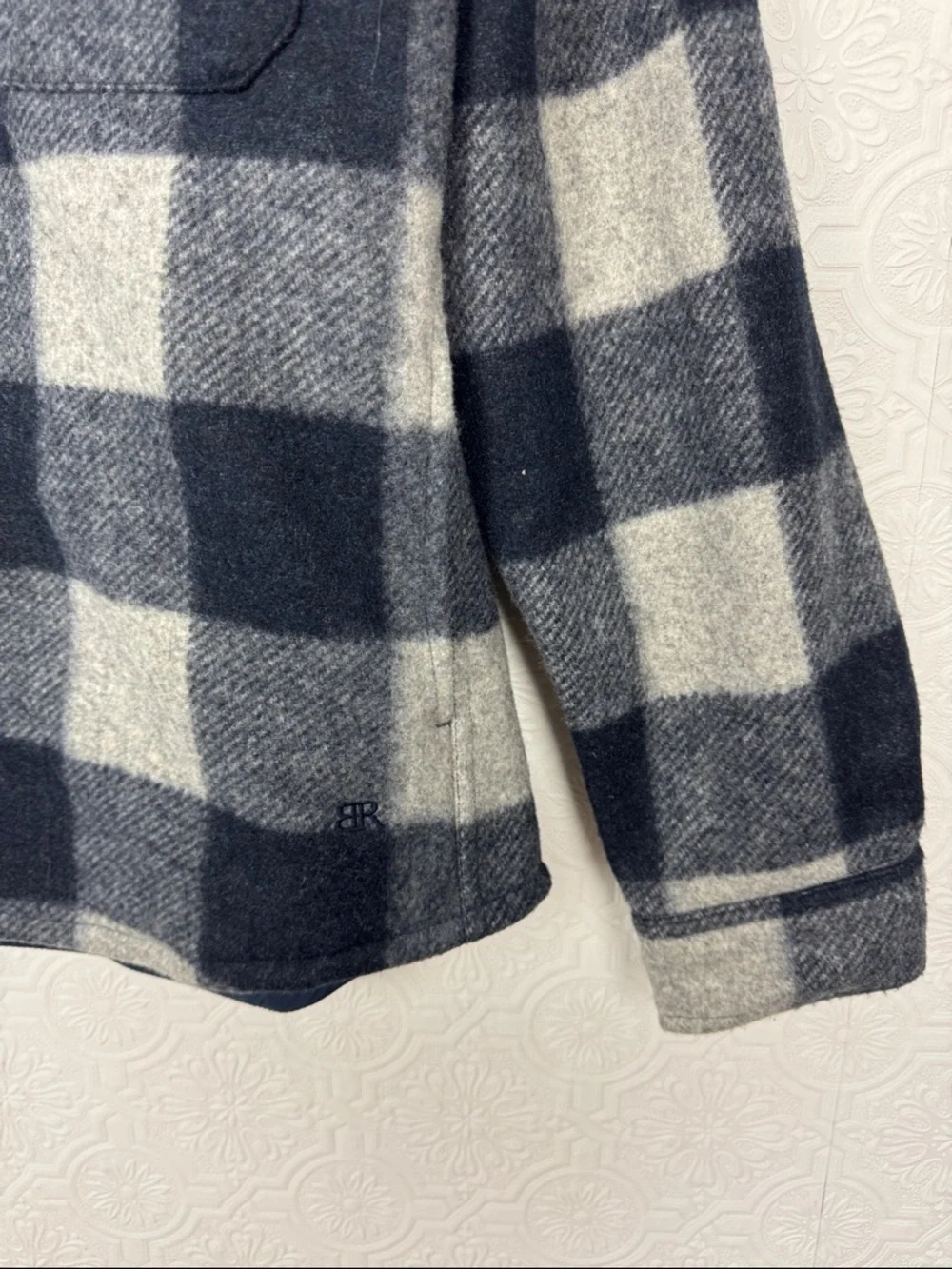 Banana Republic Plaid‎ Warm Jacket Blue Gray Buffalo Check Large